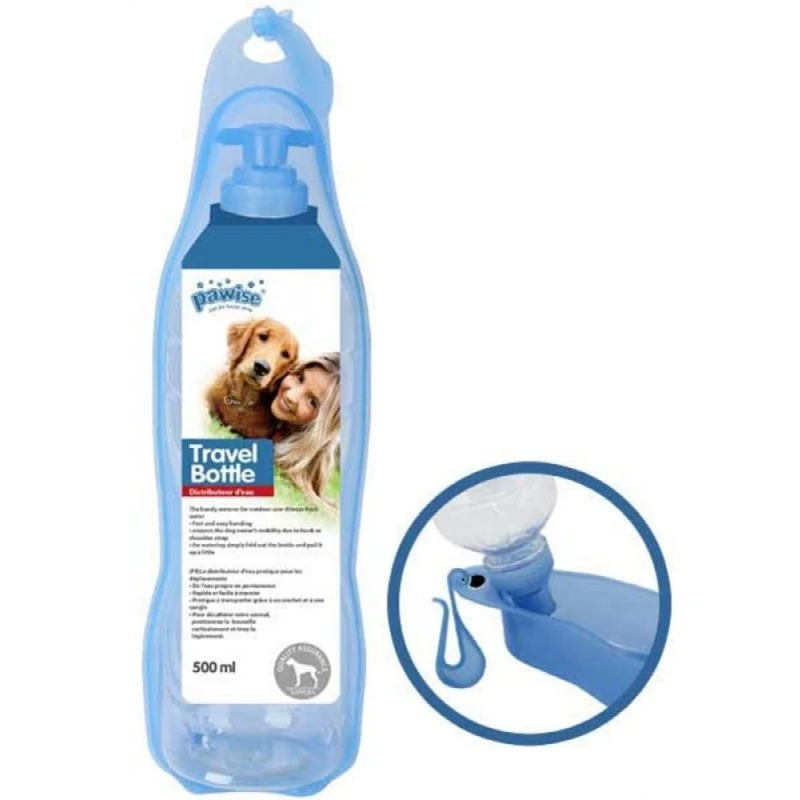 Pawise rejseflaske 500 ml med udfoldelig skål lille